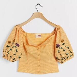 Samant Chauhan Amabella Embroidered Blouse Womens Size Small Gingham Embroidered